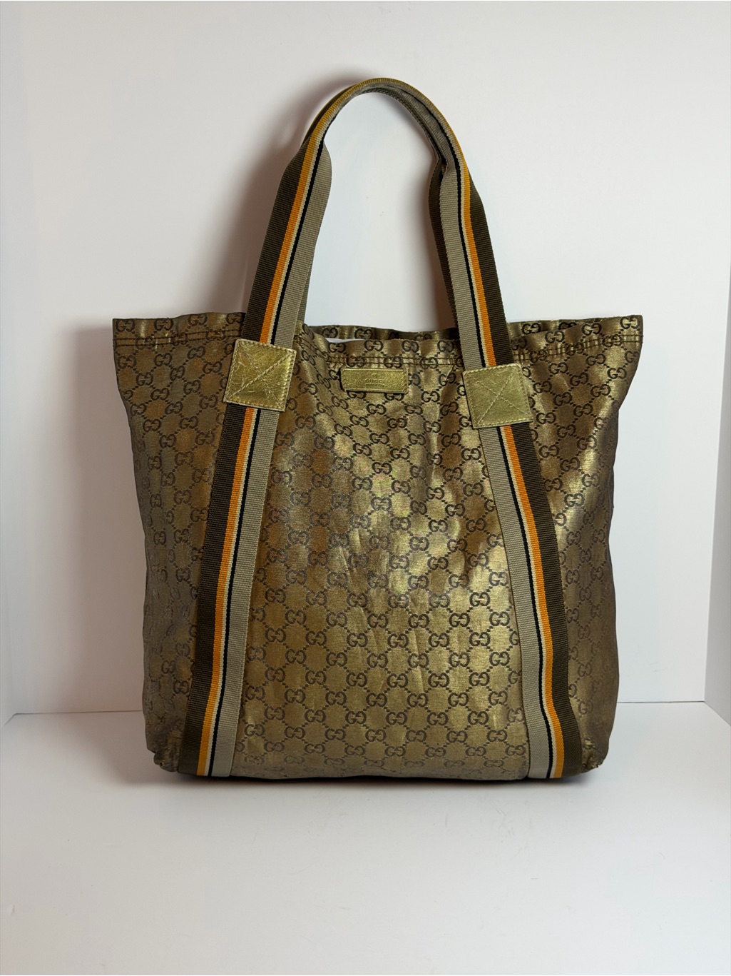 Gucci Gg Crystal Sherry Line Gold Toned Coated Canvas Tote Bag
